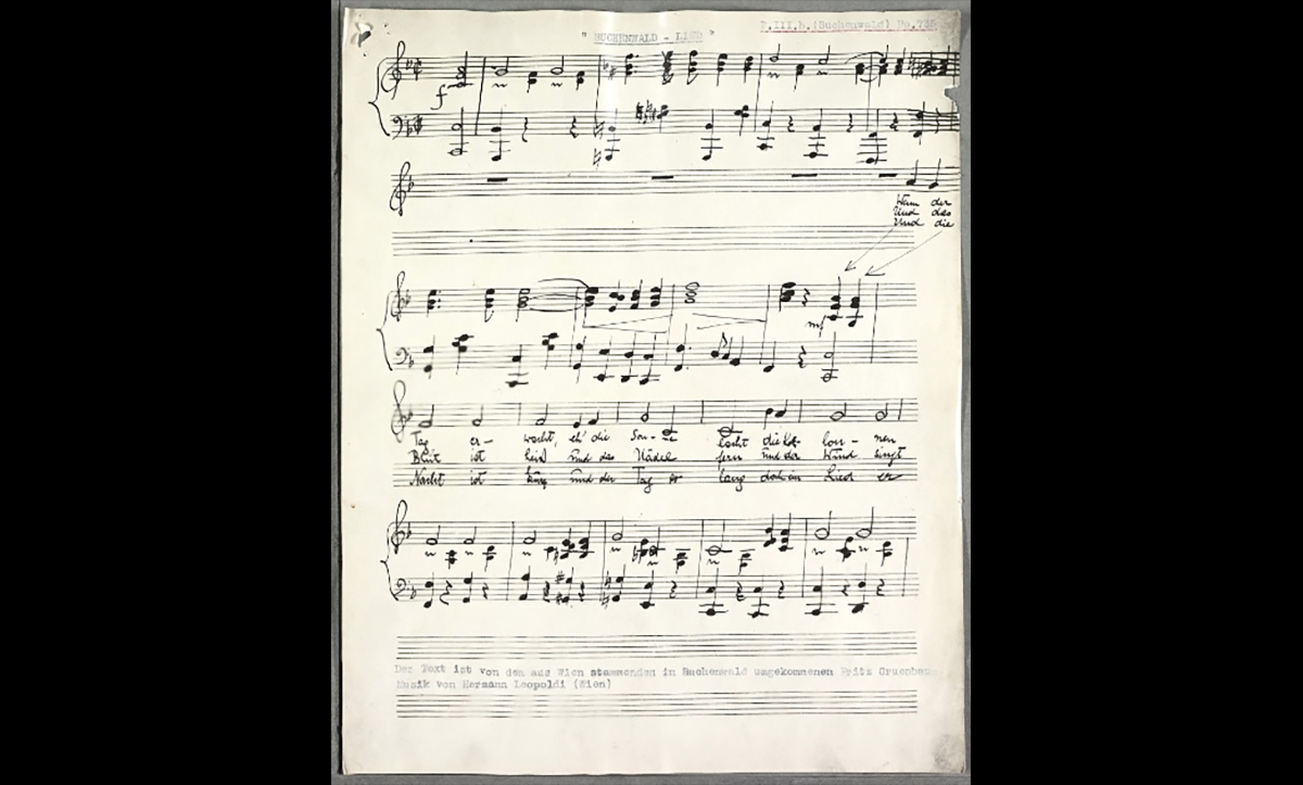 In December 1938, an SS officer ordered the composition of a ‘Buchenwald song’. It was written and composed by two Jewish inmates, and prisoners were forced to sing it at rollcalls and when walking to work. The lyrics were cruel and taunting, including ‘Oh, Buchenwald, I cannot forget you, because you are my fate’. 